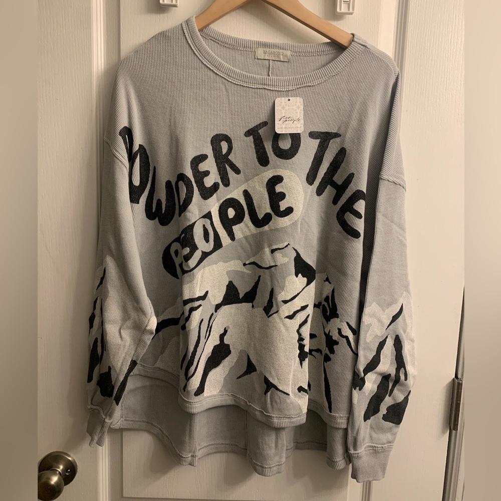 Ragabond Free People Gray Powder to the People Waffle Thermal Long Sleeve Tee - Picture 6 of 6